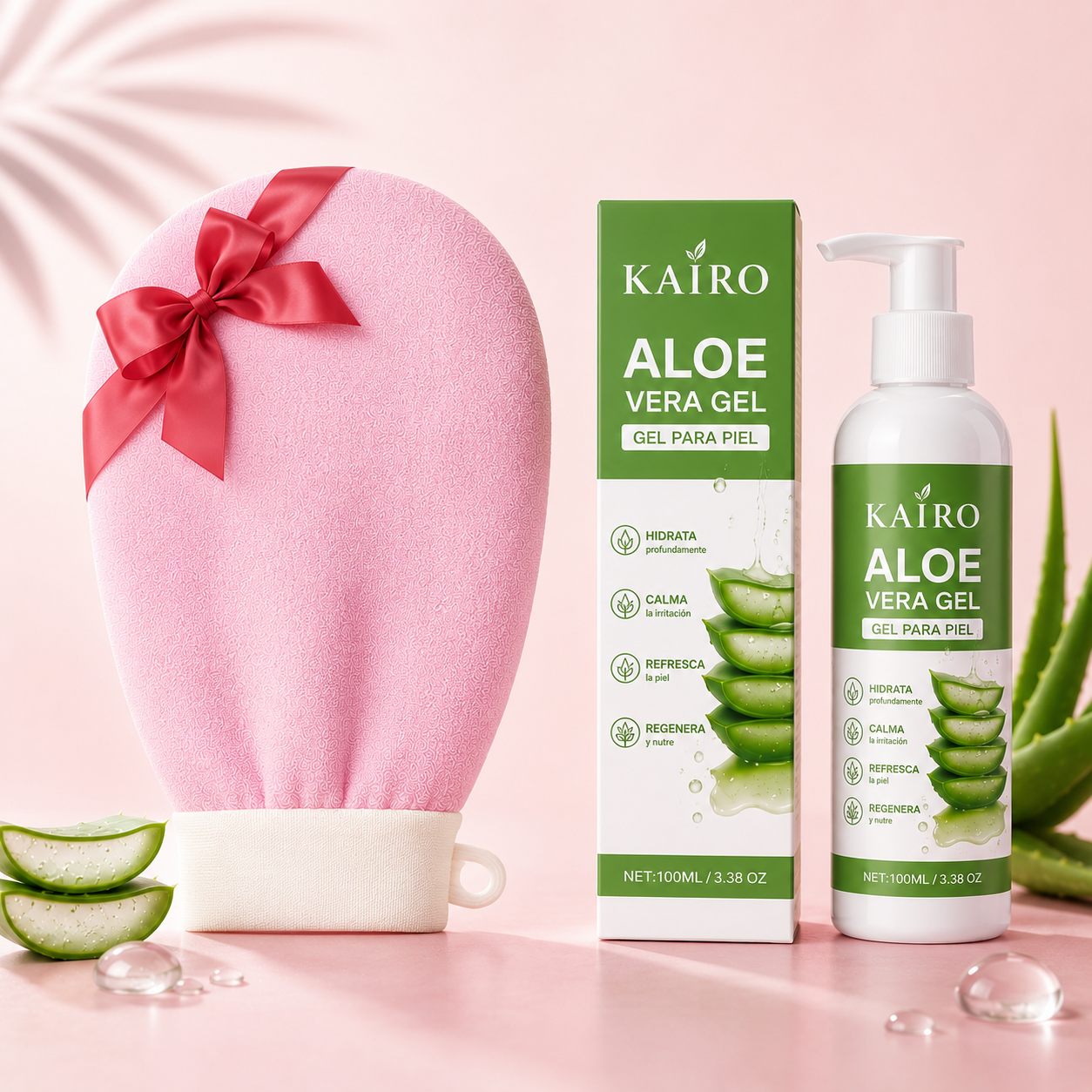 Guante exfoliante y gel de aloe vera